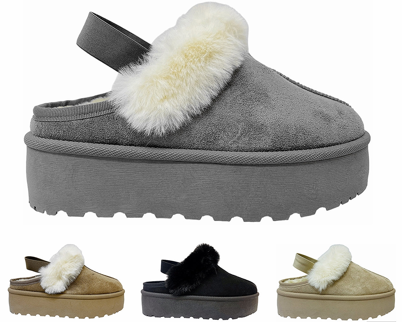 Faux Suede Fur Platform Strap Shoes