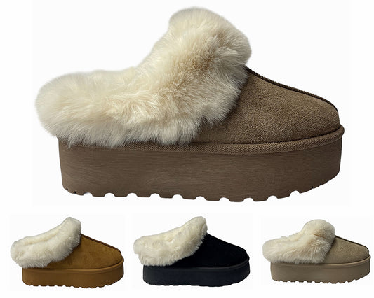 Faux Suede Platform Slip On fur Slippers