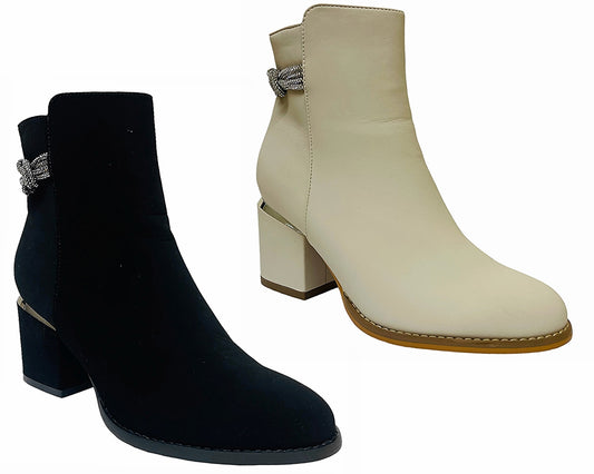 Block Heel Diamante Details Ankle Boots