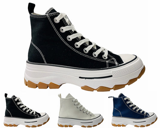 Chunky Sole Hi Top Canvas Trainers