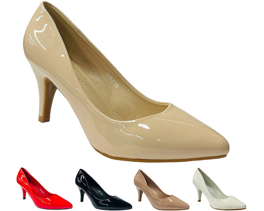 Faux Patent Leather Stiletto Heel Court Shoes
