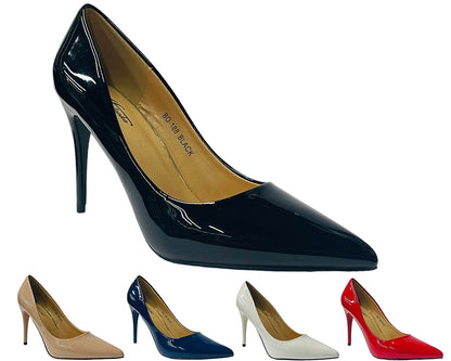 Faux Patent Leather High Stiletto Heel Court Shoes