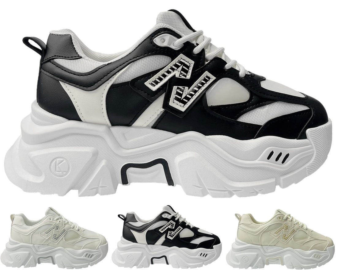 Faux Leather Chunky Sole Lace Up Trainers