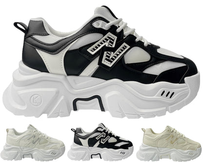 Faux Leather Chunky Sole Lace Up Trainers