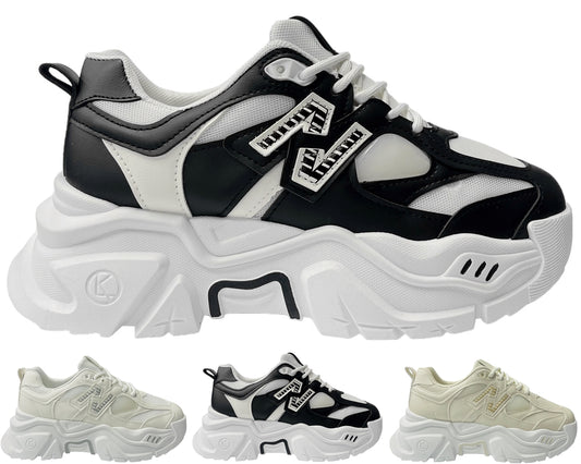 Faux Leather Chunky Sole Lace Up Trainers